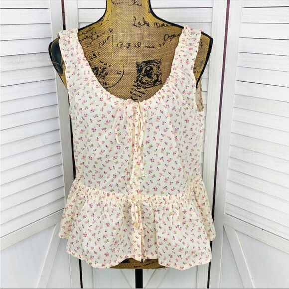 Madewell Bright Buds Shirred Drawstring Tank Top Cream Pink Medium Cottage - Picture 12 of 16